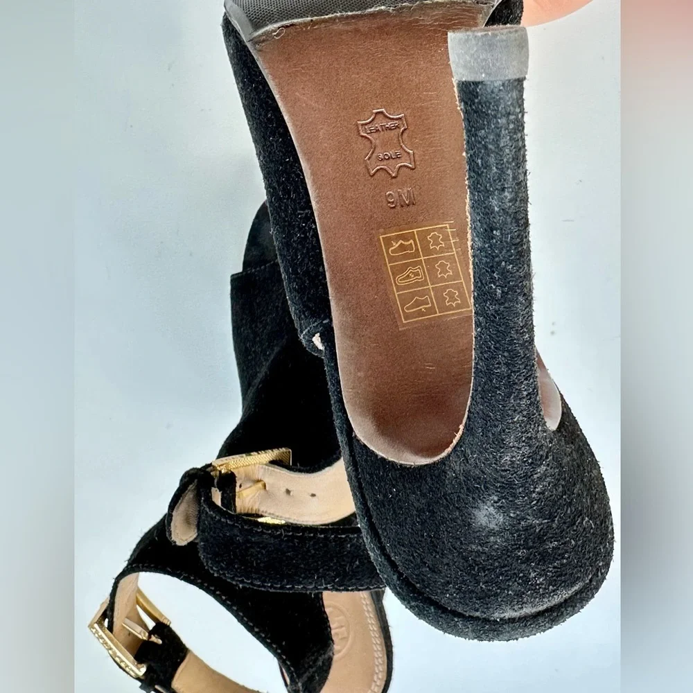 Tory Burch 'Brittania' Peep Toe Suede Bootie, black, size 9